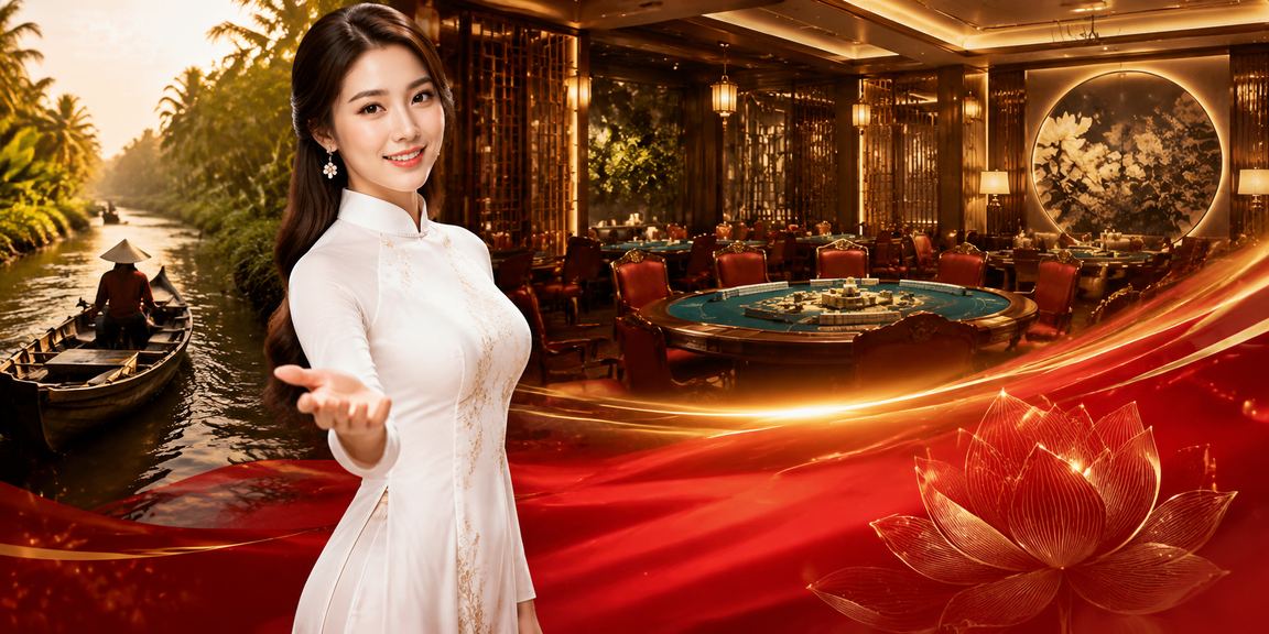 Người phụ nữ mặc áo dài chơi bài tại vùng đồng bằng sông Cửu Long
