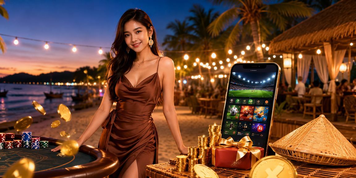 Người đội nón lá cược thể thao trên điện thoại tại bãi biển Phú Quốc